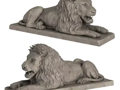 Stone Lion Sculpture Set 3D model