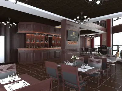 Classic interior design of Lounge Low-poly 3D model