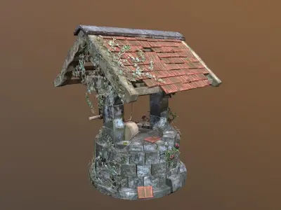 Ruined old Draw-well Low-poly 3D model