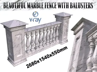 White marble fence balasins and columns 3D model