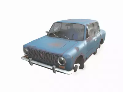 Soviet abandoned car Low-poly 3D model