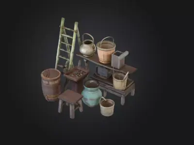 Rustic Village Props Low-poly 3D model