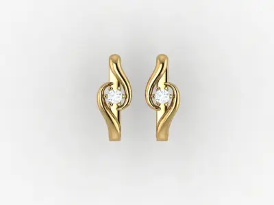 Earrings two gold hoop with diamonds 3D print model