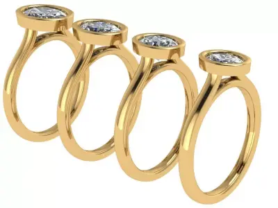 Bezel setting oval rings set of 4  3D print model