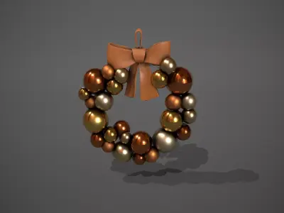 Bronze and Gold Christmas Bauble Wreath Low-poly 3D model
