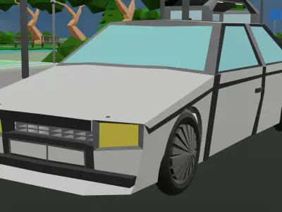 low poly stylized classic sportscar Low-poly 3D model