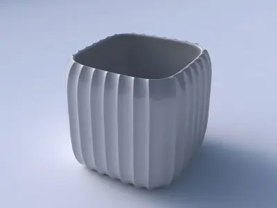 Vase quadratic stumpy with extruded vertical lines 3D print model