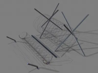 Barbed Wire and Brackets Low-poly 3D model