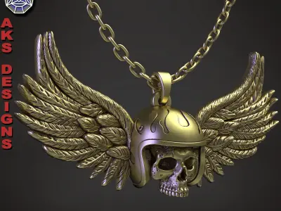 skull Pendant jewelry with wings v1  3D print model
