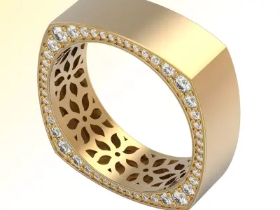 Square Frame Luxury Diamond Ring Unisex Couple Matching Set 3D print model