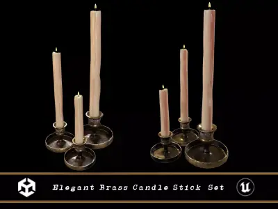 Medieval Elegant Brass Candle Stick Set Low-poly 3D model