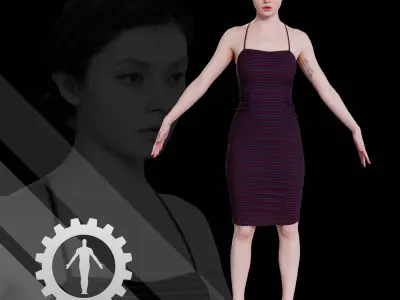 Female Scan - Amy in a Striped Dress A-pose 149 Low-poly 3D model