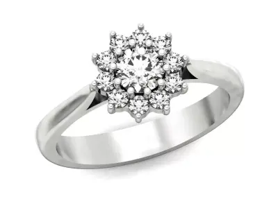 Round Cut Flower Engagement halo ring 1217 3D print model