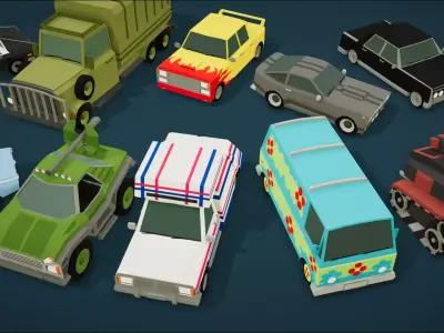 Low Poly Cars Pack 80 cars Low-poly 3D model