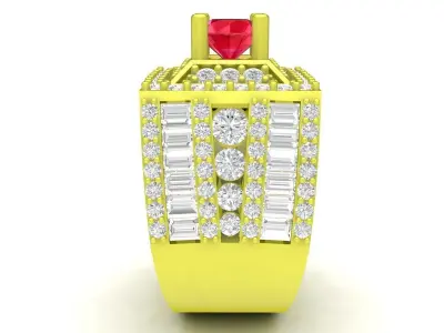 Luxury Square Ruby and Diamond Statement Ring for Men 3995 3D print model