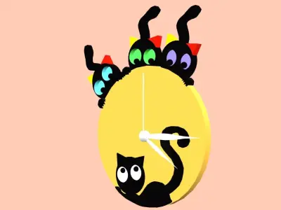 STYLIZED CARTOON CAT WALL CLOCK Free low-poly 3D model