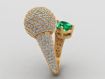 De Grisogono Boule Collection Emerald Diamond Gold Ring  3D print model