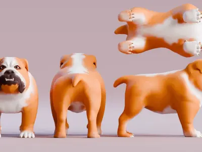 Low poly - Stylized dog - Bulldog Low-poly 3D model