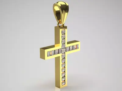 Yellow Gold Cross STL 3D Pendant with Diamonds jp0154 3D print model