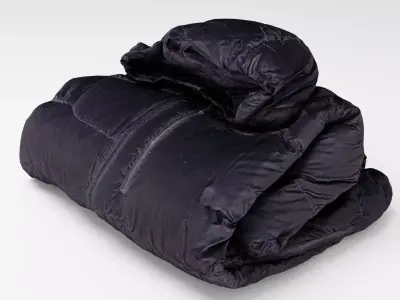 Black down casual winter jacket generic folded for sport hiking  3D model