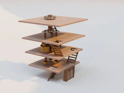 3d model Mill wooden windmill Low-poly 3D model