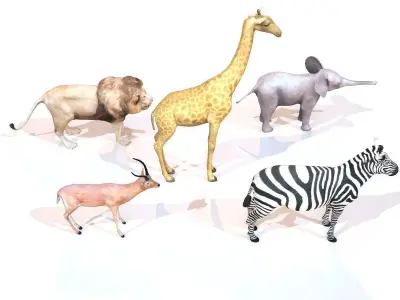 5 Rigged African Safari Animals Collection Low-poly 3D model