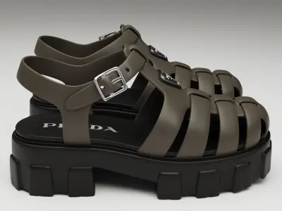 Sandals Prada on platform brown-black Low-poly 3D model