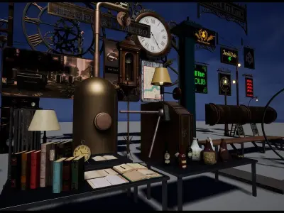 Steampunk Victorian Props Set Both Interior and Exterior Low-poly 3D model