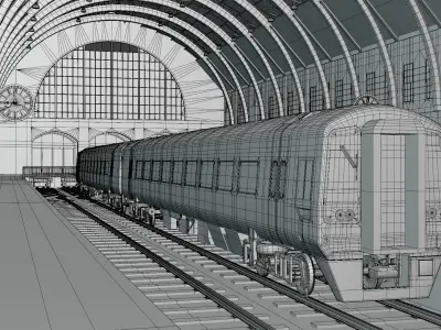 Kings Cross station with train 3D model