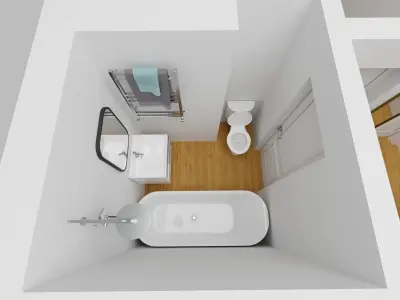 Small 1-bedroom apartment floor plan with balcony Free 3D model