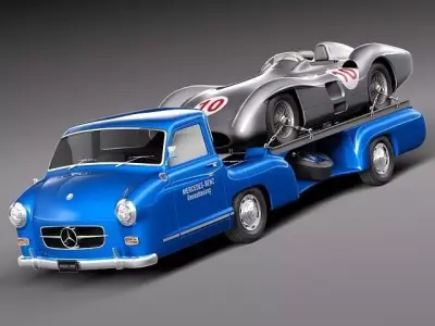 Mercedes Renntransporter 1954 Combo with grand prix car 3D model