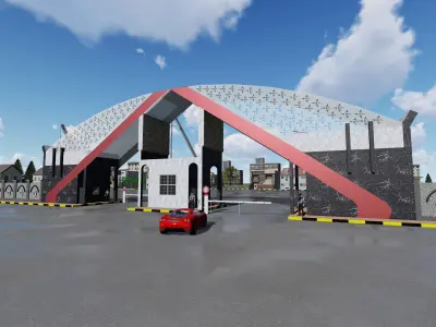 Gate entrance to parking lot Low-poly 3D model