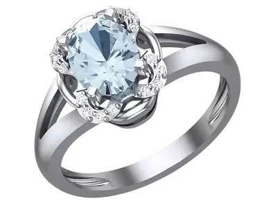 Ring with oval and diamonds 3D print model