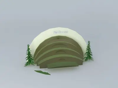 The Cresent building with tree in middle 3D model