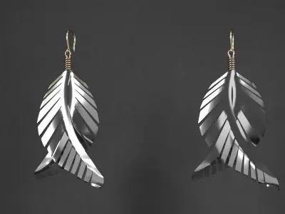 earrings pair of with silver leaves 3D model