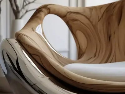 Futuristic Armchair Polished Metal Wood Sculptural Chair 3D Low-poly 3D model