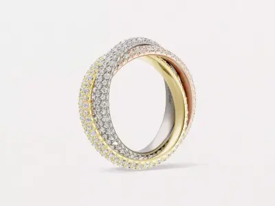 TRI - RING - CLASSIC WITH FULL DIAMONDS 3D print model