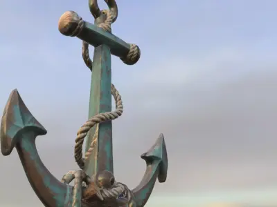 Rustic Nautical Anchor with Rope and Starfish Low-poly 3D model