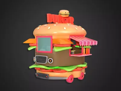 Asset - Cartoons - Food Car -  Hamburger Car 3D model