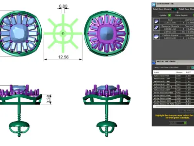 Cushion Yellow Diamond Stud With Baguette and Pear   3D print model