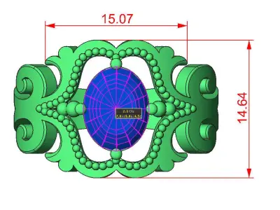 Beaded Gold Ring with Blue Gemstone  3D print model