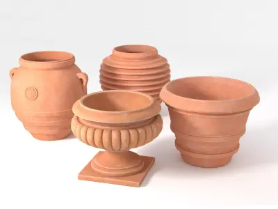 Terracotta Garden Pot Set 3D Model Collection