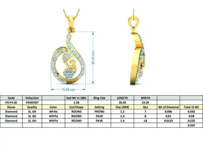 Yellow gold diamond pendent-P3 PS-20 3D print model