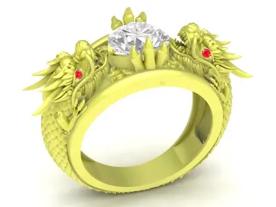Luxury Double Dragon Ring with Center Gemstone 3939 3D print model