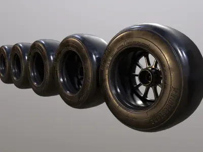 F1 wheels potenza bridgestone game ready Low-poly 3D model