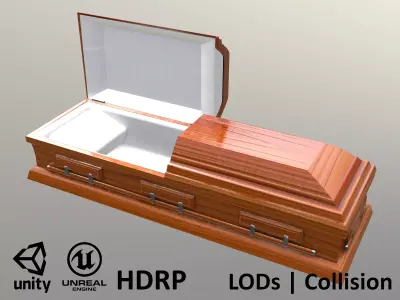 Casket Cherry Wood - Unity - HDRP - UE4 Low-poly 3D model