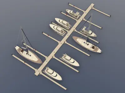 Piers and yachts Low-poly 3D model