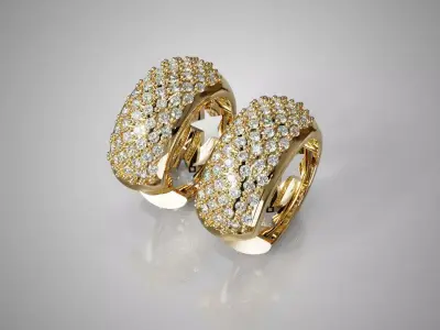 Gold Hoop Earrings with Full Pave Diamonds 3D Print Model 3D print model