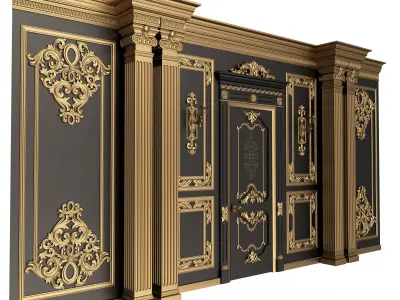 Boiserie Classic Wall with Mouldings 08 Black Low-poly 3D model