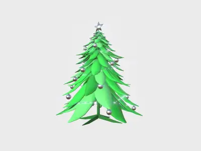Christmas Tree 03 Green Silver - Cartoon Interior Decoration Low-poly 3D model